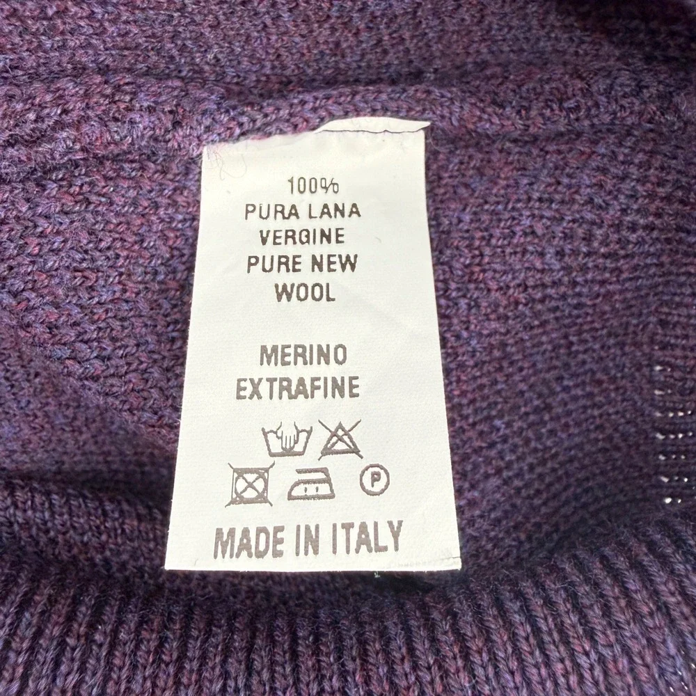 Paul Stuart Italy 100% Extrafine Merino Wool Full Zip Sweater Purple Mock Neck L